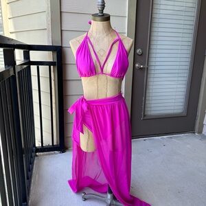 3 Piece Pink Bikini Set